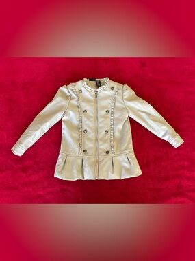 Calvin Klein Jeans Girl's Long Sleeve Full Zip Faux Leather Gray Jacket Sz: 6-7